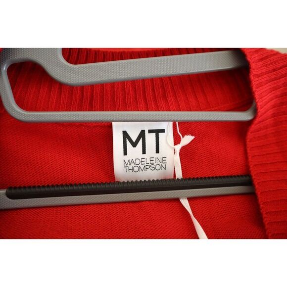 Madeleine Thompson Women's Sz M Red & Pink Striped Del Ray Cardigan Sweater - Picture 4 of 7